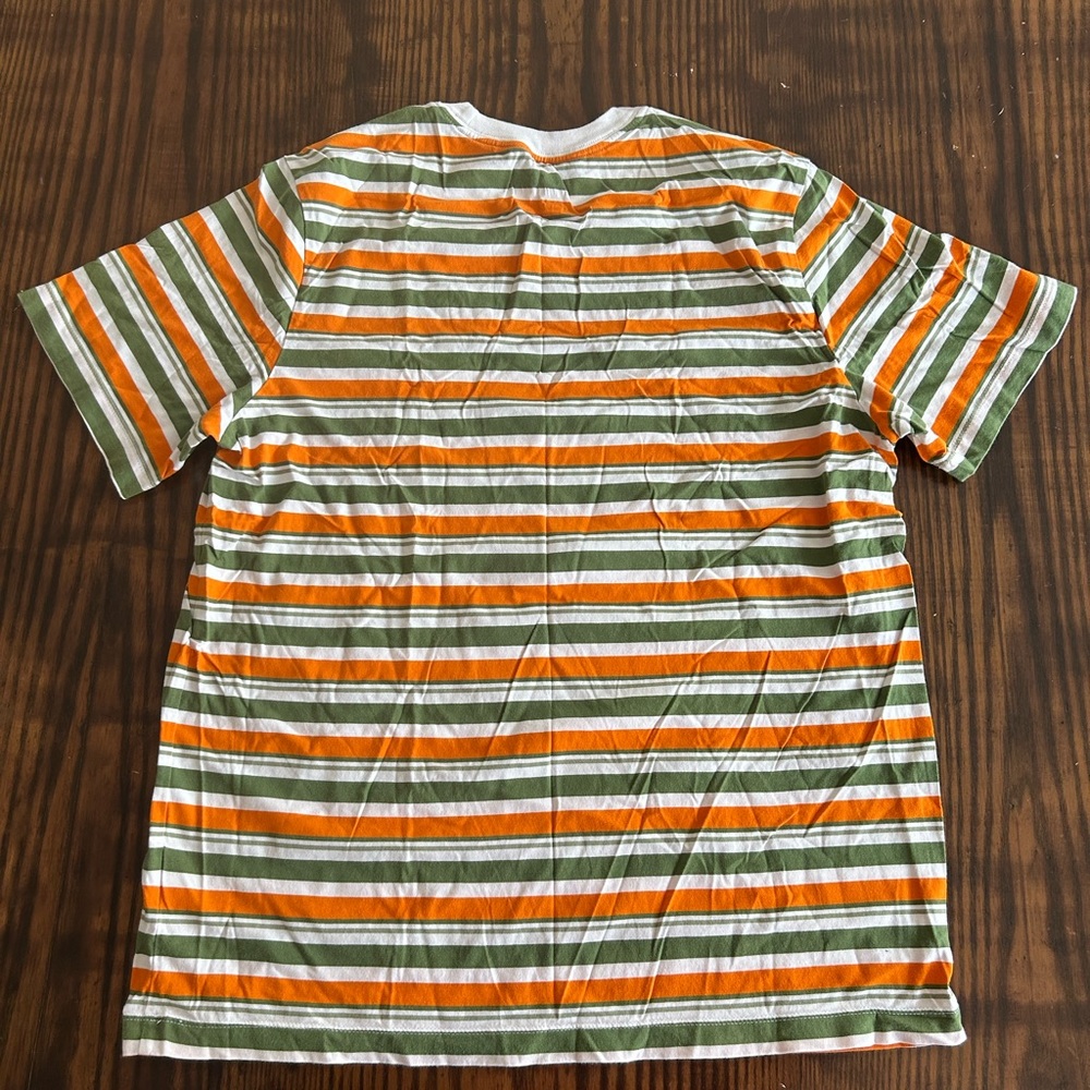 Nike Men's Orange and Green Striped Tee - Picture 2 of 3